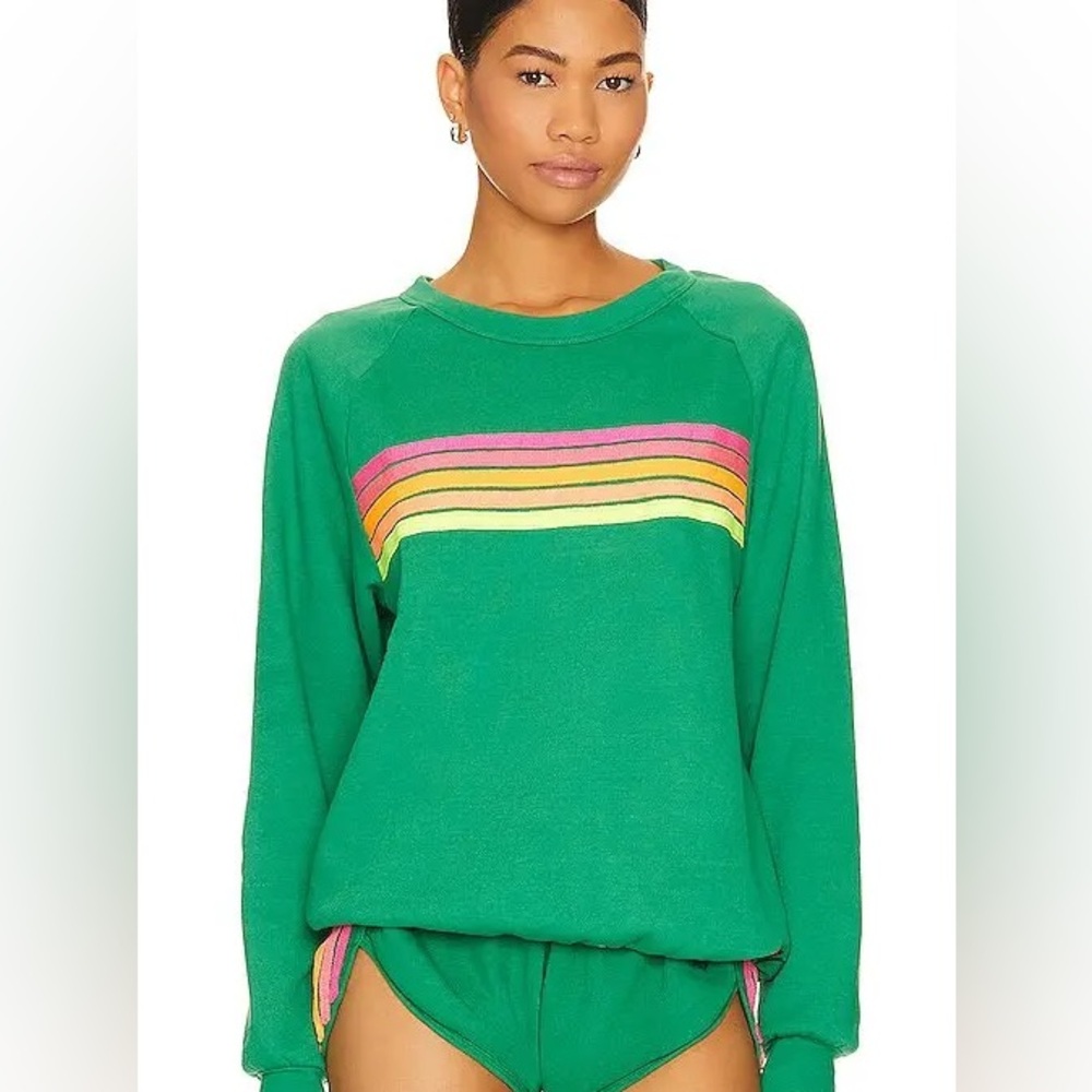 Aviator Nation Green Sweater SET with Pink and Yellow Stripes
